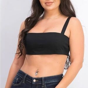DANIELLE bernstein women's black zip back adjustable poplin crop top-NWT